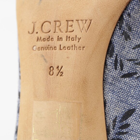 J Crew Womens Roxie Pump Size 8.5 Blue Satin Palm Tree Pointed Heel Shoes Italy - Picture 11 of 13